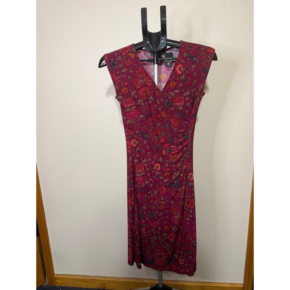 Lauren Ralph Lauren Petite Floral Sheath Dress Burgundy Red Faux Wrap PS